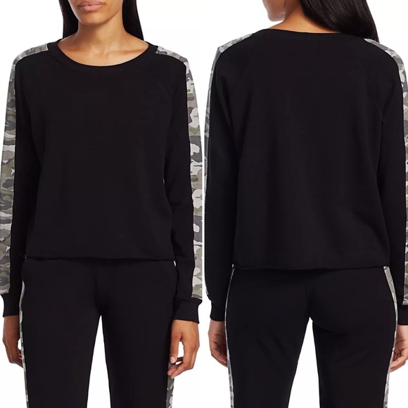 Monrow Black Camo Stripe Cotton Sweatshirt - Picture 3 of 11